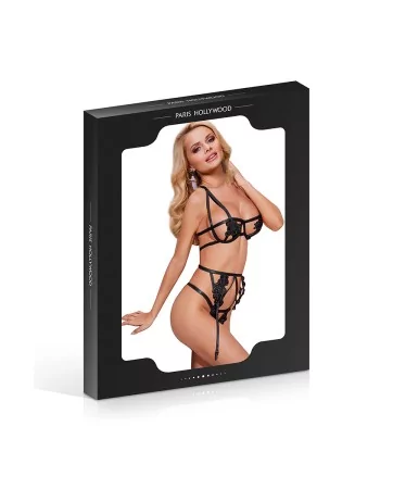 Ensemble ouvert soutien-gorge string et porte-jaretelles