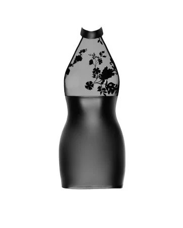 Mini robe dos nu Eros F311 wetlook et tulle floqué