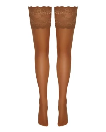 Bas autofixants large jarretière dentelle beige - Cotelli Legwear