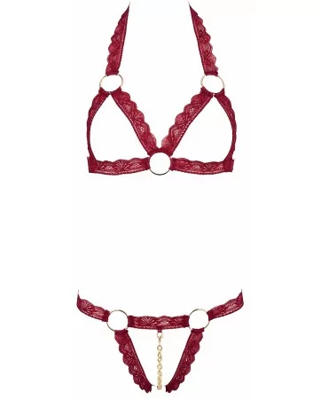Ensemble string ouvert et seins nus bordeaux - Cottelli Lingerie
