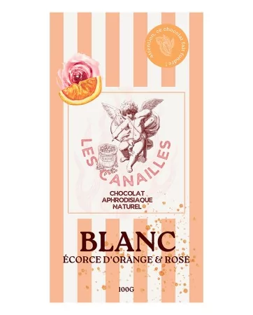 Chocolat blanc écorce d'orange et rose - Tablette 100g - Les canailles