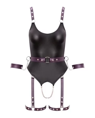 Body à jarretelles ouvert avec menottes - Cottelli Bondage