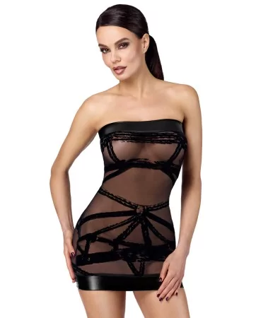 Mini robe floquée à épaules nues Bondesque F359 - Noir Handmade