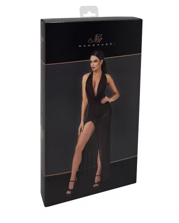 Robe longue fendue Onyx F373 - Noir Handmade