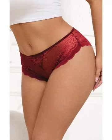 Tanga dentelle bijou Coeur Bordeaux - Litolu Lingerie